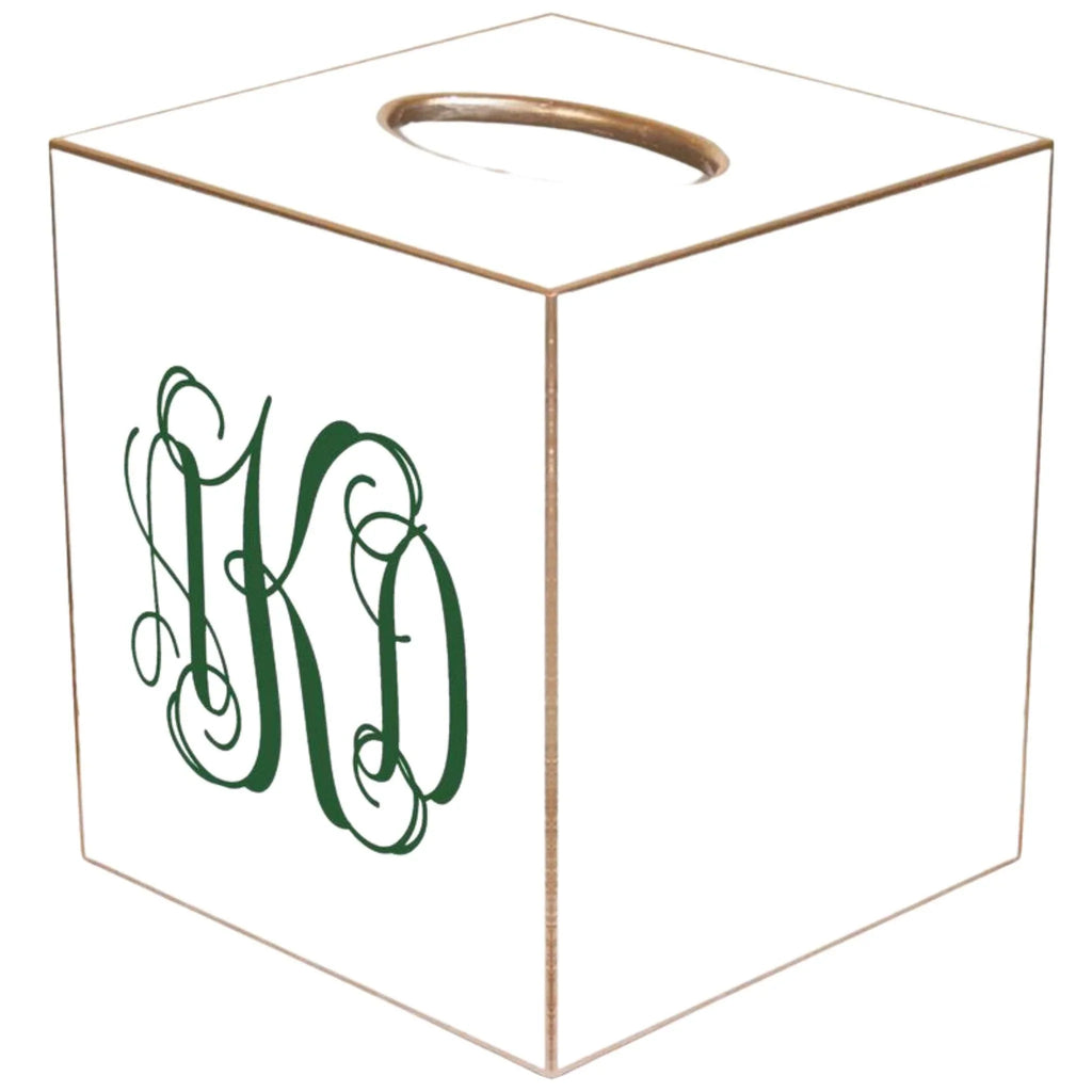 All White Personalized Wastebasket and Optional Tissue Box Cover - Wastebasket Sets - The Well Appointed House