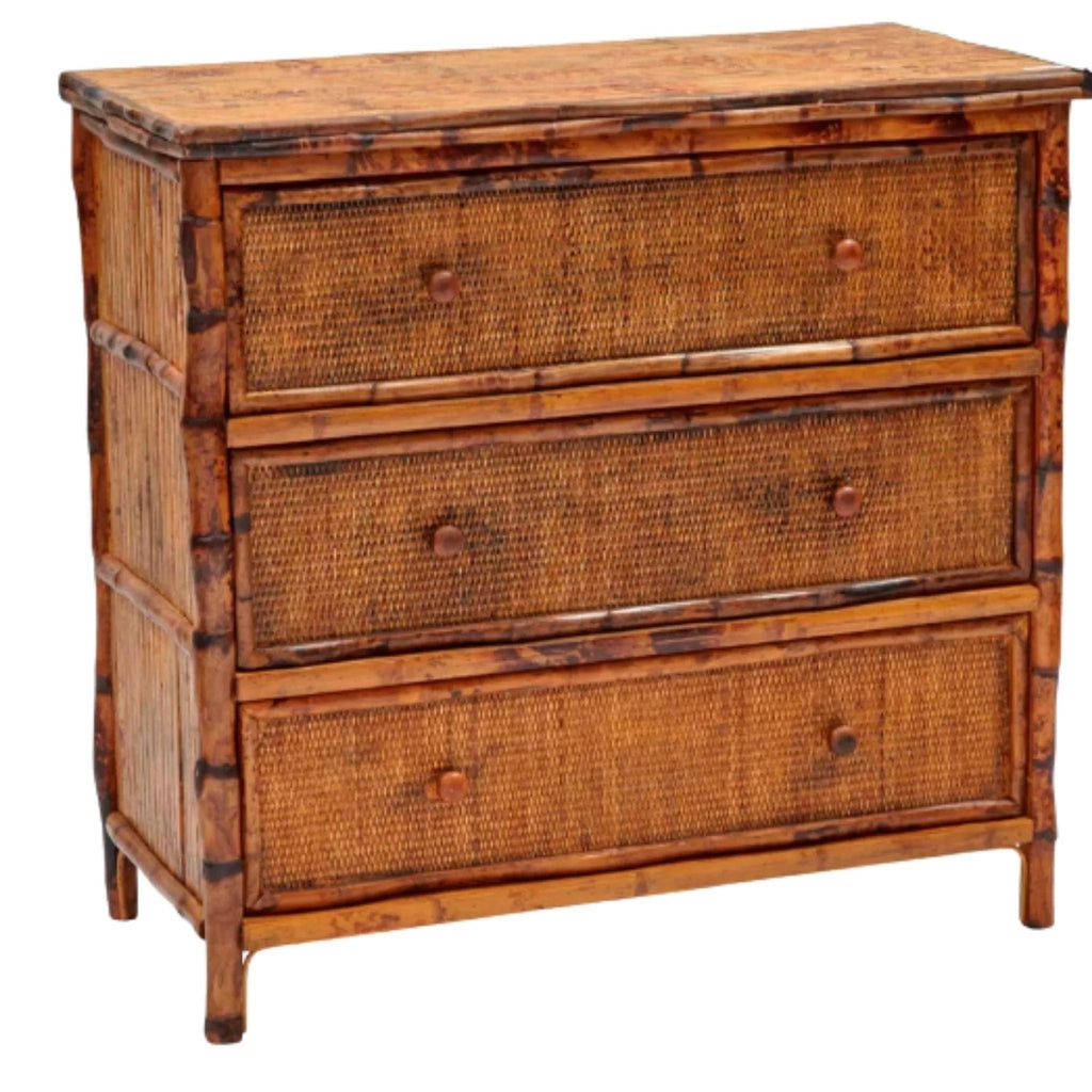 Antique Tortoise Three Drawer Dresser With Large Woven Drawer Fronts - Nightstands & Chests - The Well Appointed House
