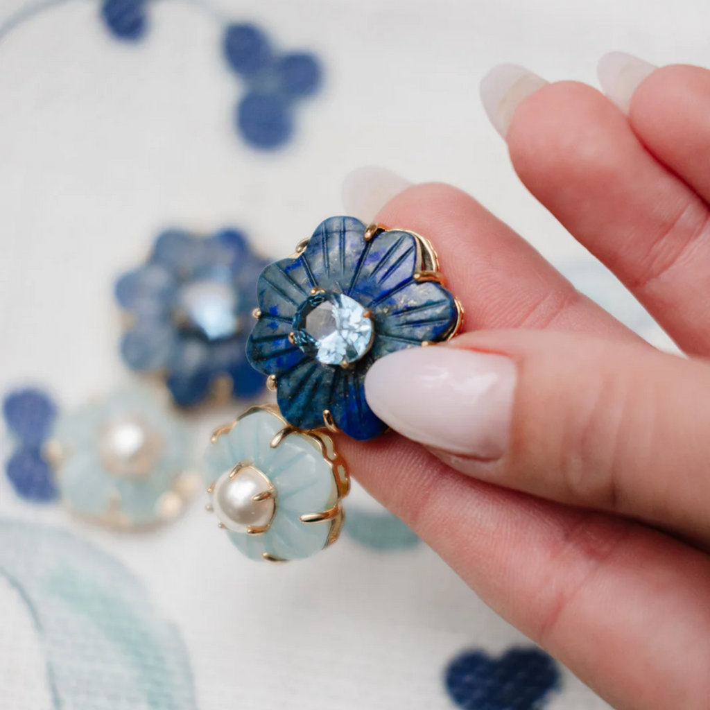 Aquamarine and Lapis Flower Drop Earrings - The Well Appointed House
