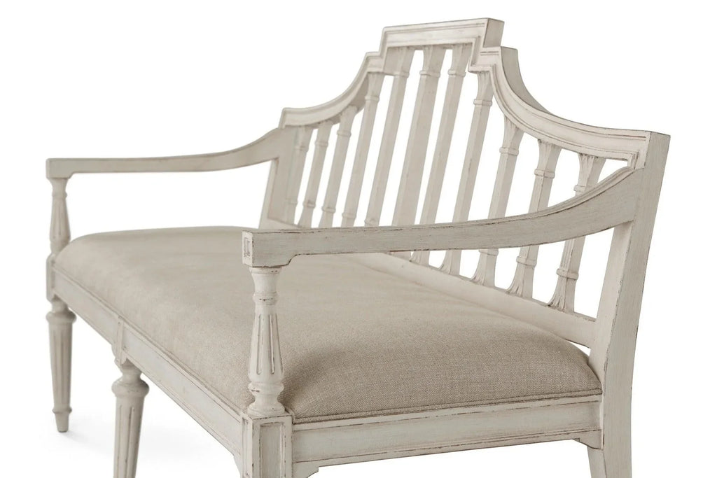 Arched Back Settee with Carved and Fluted Detailing, Available in Two Distressed Finishes - Ottomans, Benches & Stools - The Well Appointed House