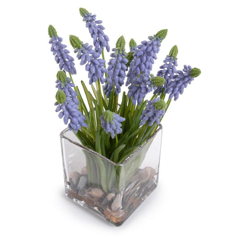Artificial Grape Hyacinth Plant Arrangement in Glass Cube The Well