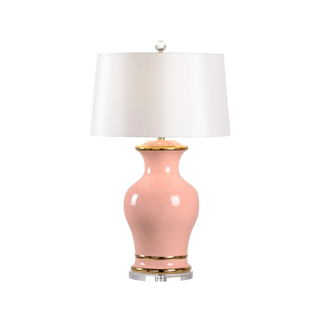Audrey Table Lamp in Coral with Gold Detailing and Off White Silk Shade - Table Lamps - The Well Appointed House
