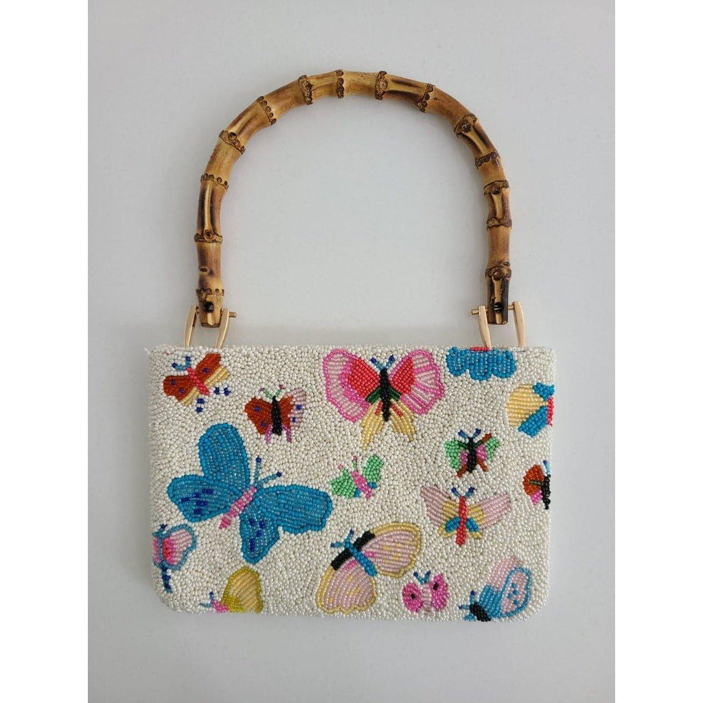 Beaded Butterfly Handbag with Bamboo Handle - Gifts for Her - The Well Appointed House