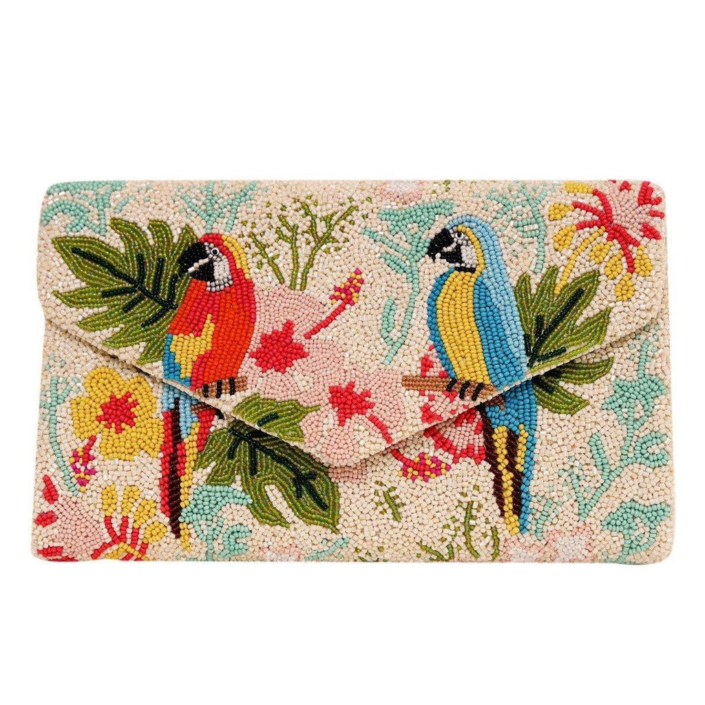 Beaded Tropical Parrot Motif Envelope Style Clutch Handbag - Gifts for Her - The Well Appointed House