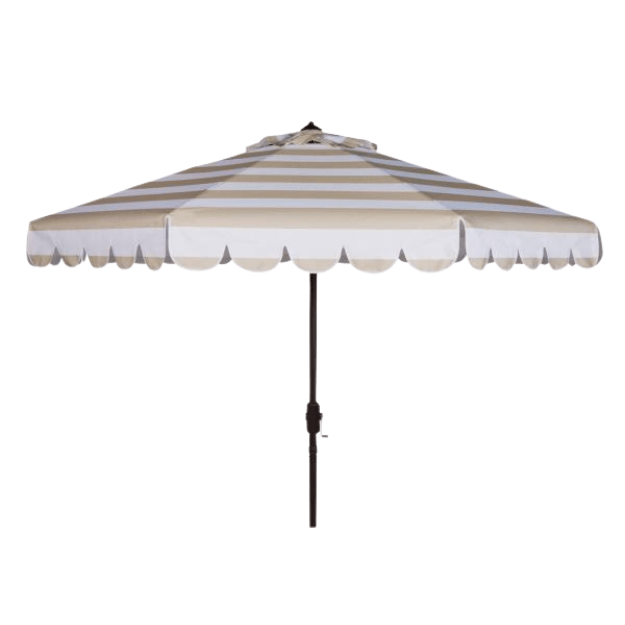 cream patio umbrellas Maui Single Scallop Striped 9' Crank Auto Tilt Umbrella - Beige/White