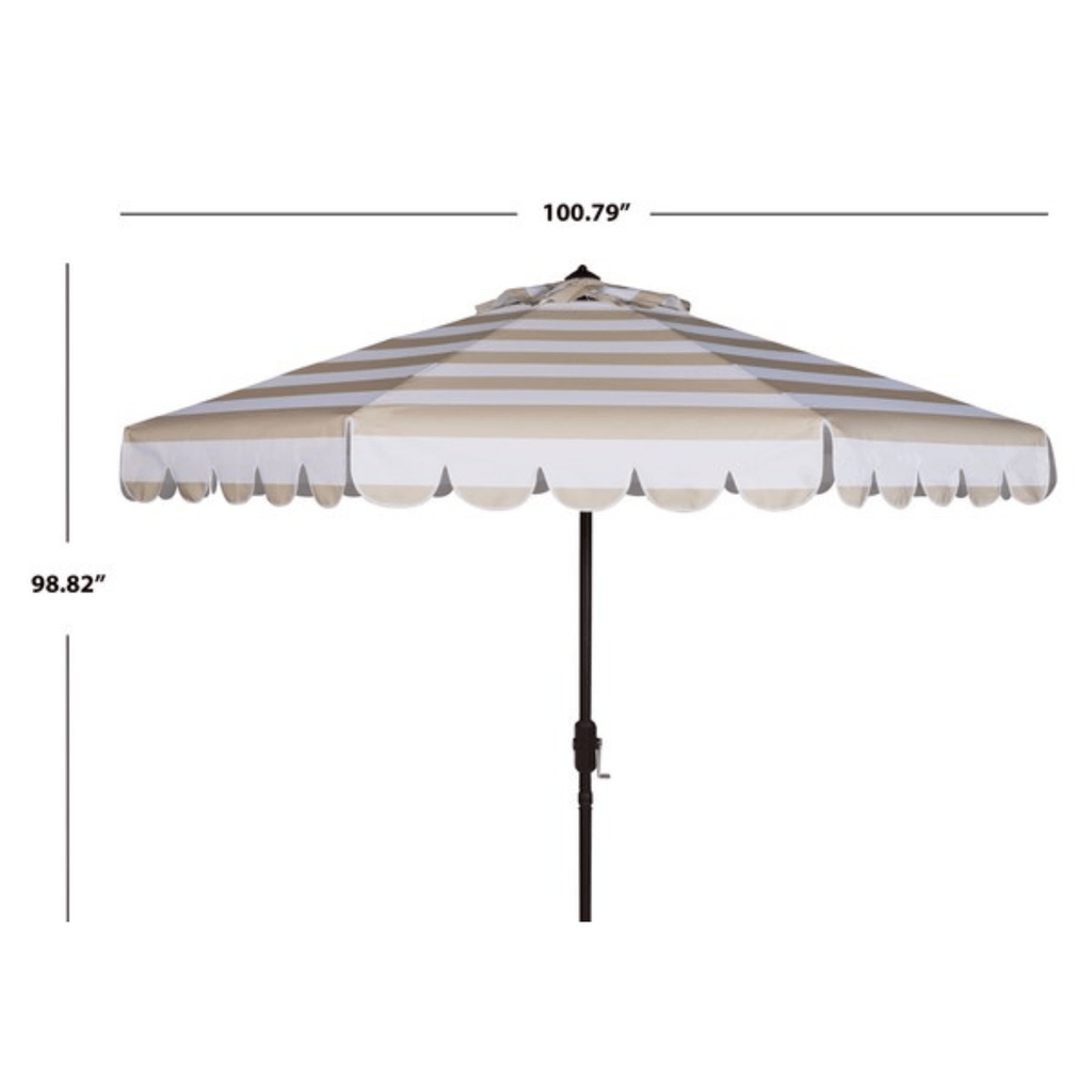 Beige and White Striped Umbrella With Scalloped Trim - Outdoor Umbrellas - The Well Appointed House