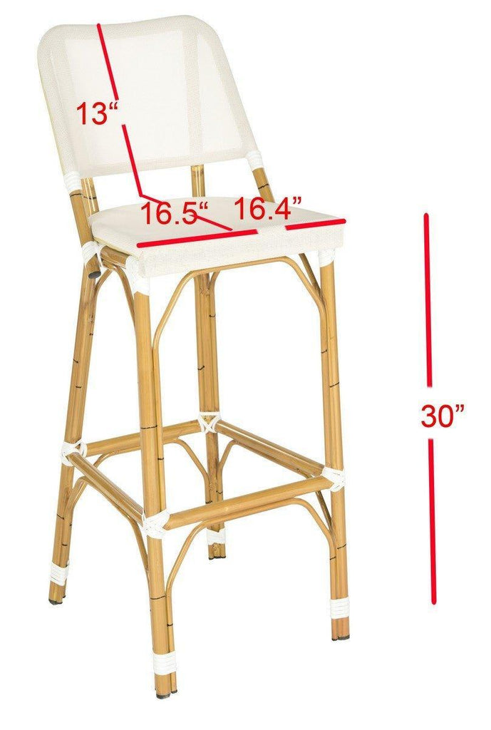 Beige Indoor-Outdoor Bar Stool With Faux Bamboo Frame - Outdoor Bar & Counter Stools - The Well Appointed House