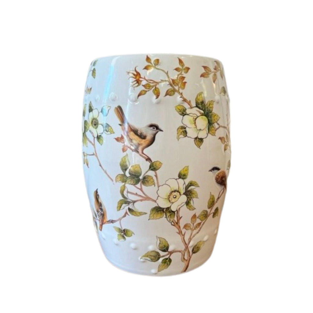 Bird and Floral Design Porcelain Garden Stool - Garden Stools & Benches - The Well Appointed House