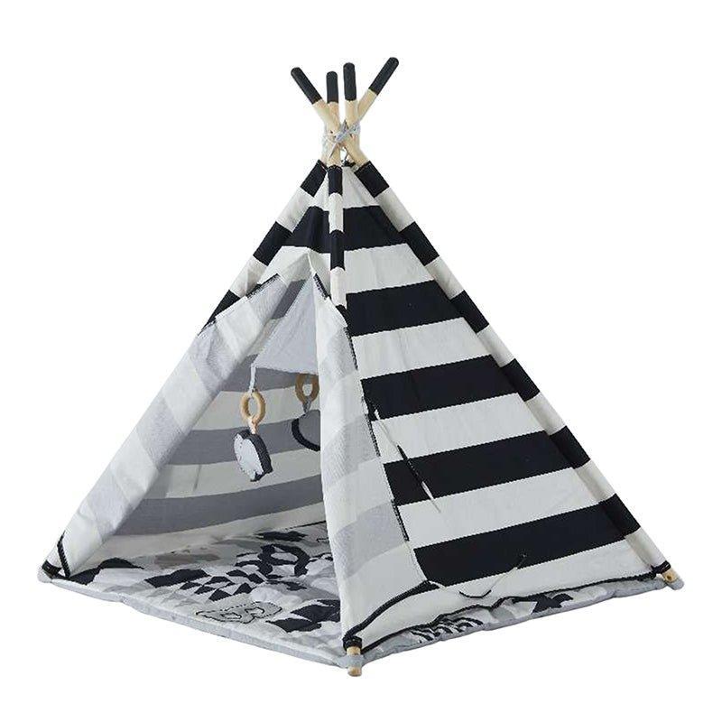 Black and White Striped Activity Play Gym Teepee for Babies - Little Loves Playhouses Tents & Treehouses - The Well Appointed House