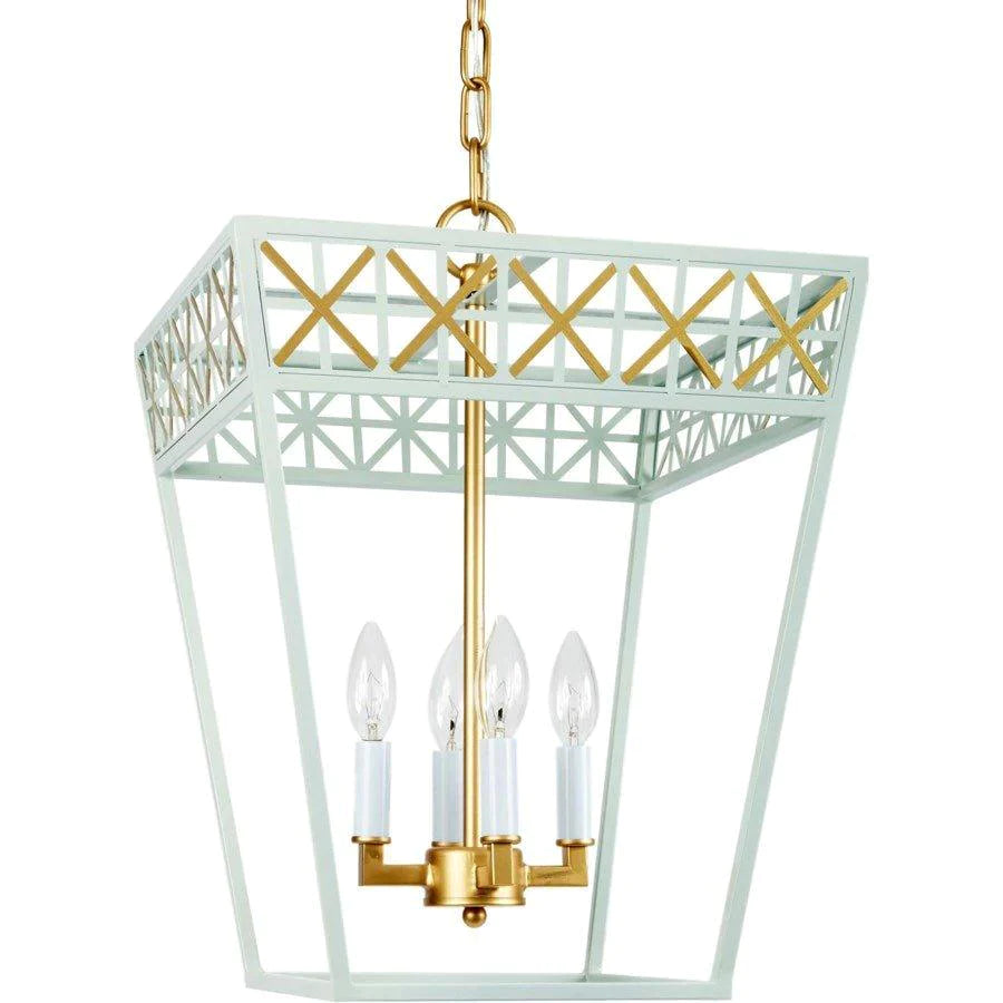 Blue and Gold 4-Light Tole Candlestick Lantern - Chandeliers & Pendants - The Well Appointed House