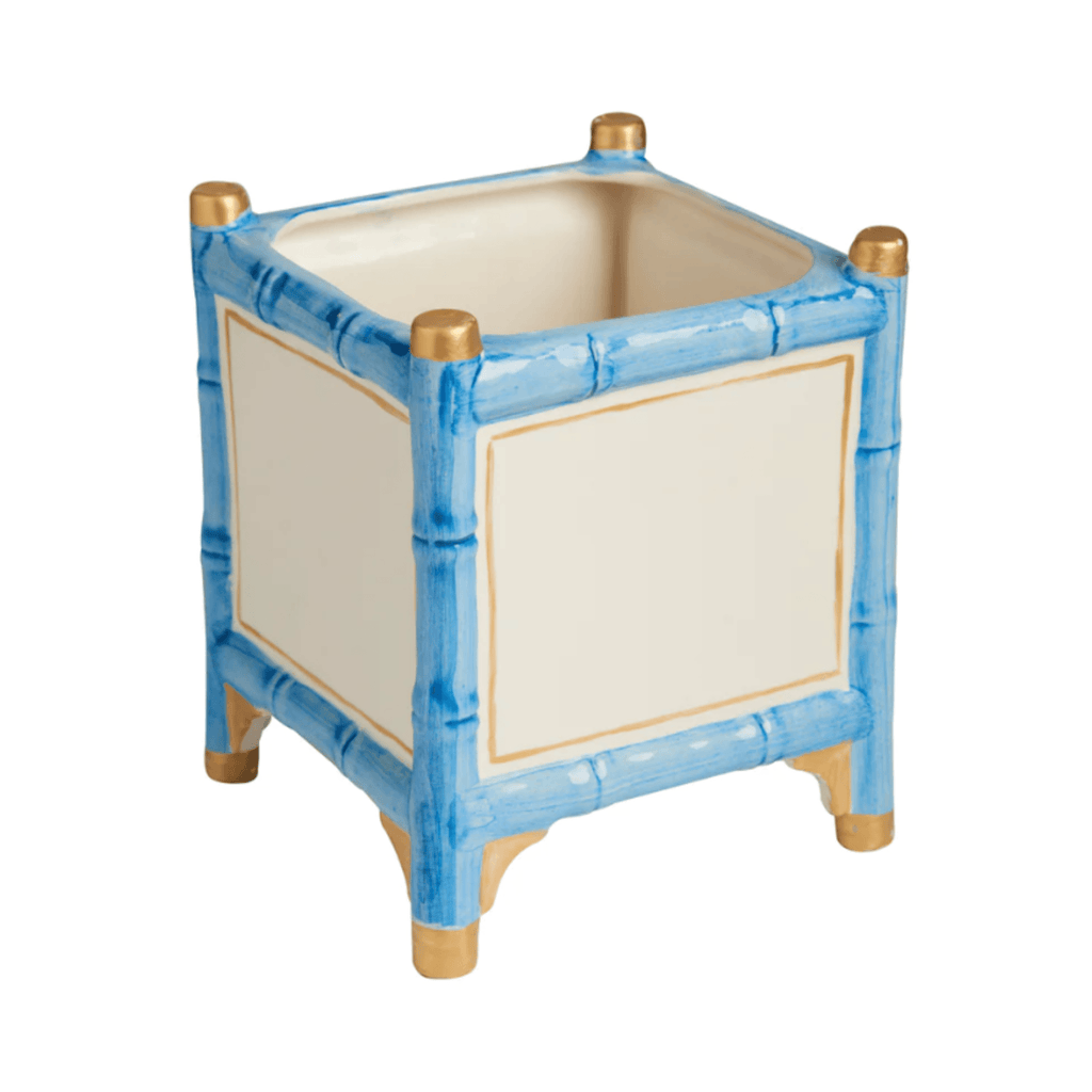Blue & Gold Bamboo Inspired Cachepot - Available in Two Sizes - Indoor Cachepots - The Well Appointed House