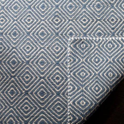 Blue & Ivory Geometric Pattern Flat Weave Area Rug - Rugs - The Well Appointed House