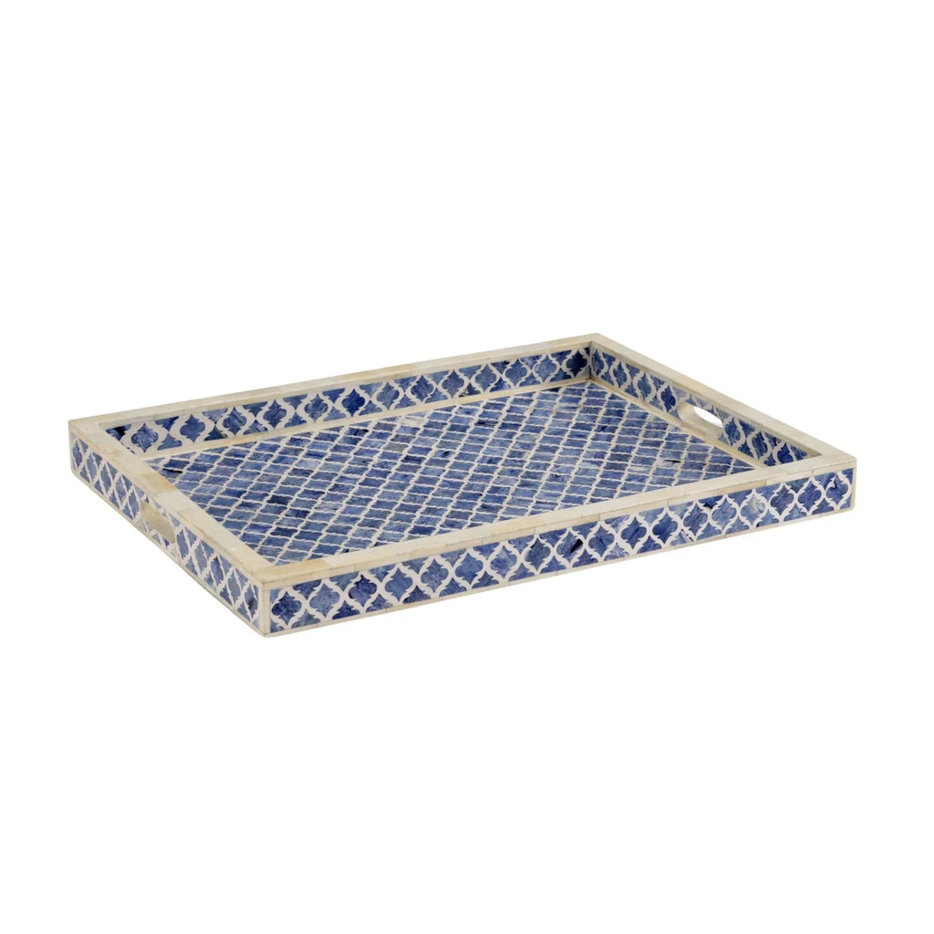 Blue and White Bone Inlay Tray - Decorative Trays - The Well Appointed House