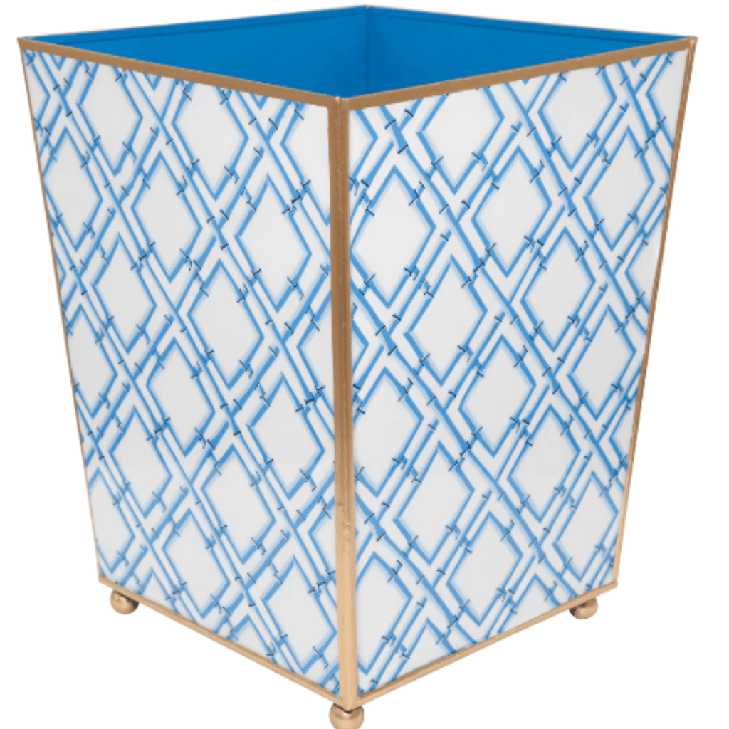 Blue & White Cane Enameled Square Wastebasket - Wastebasket Sets - The Well Appointed House