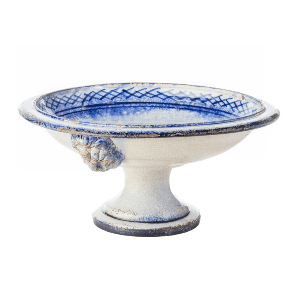 Blue and White Ceramic Lionshead Compote - Trays & Serveware - The Well Appointed House