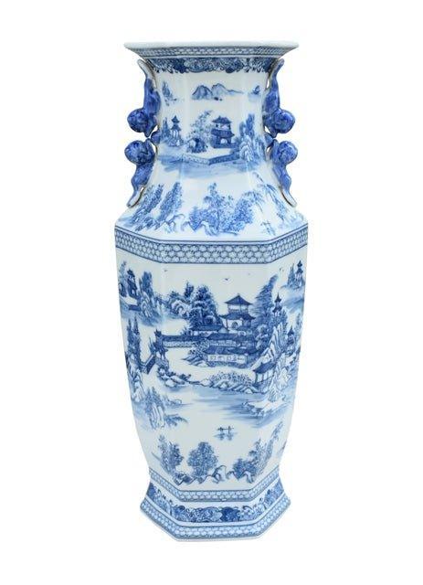 Blue and White Chinoiserie Hexagonal Porcelain Vase - Vases & Jars - The Well Appointed House