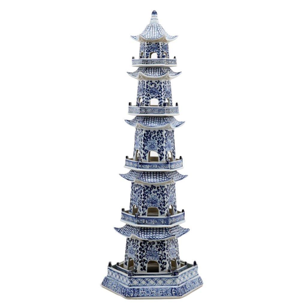 Blue and White Classic Porcelain Pagoda Statue - Decorative Objects - The Well Appointed House