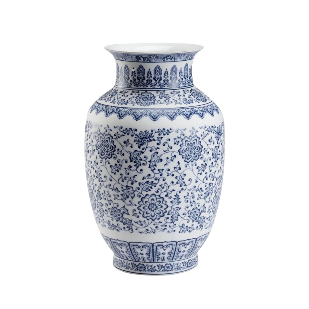 Blue and White Floral Ceramic Vase in a Matte Finish - Vases & Jars - The Well Appointed House