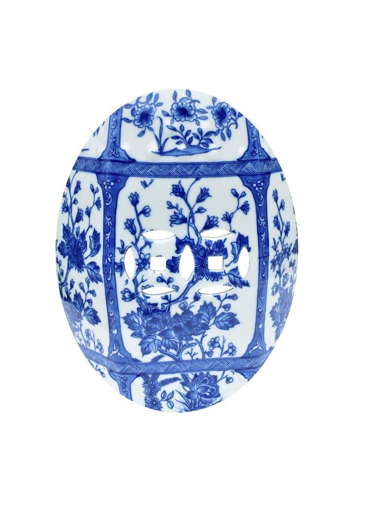 Blue and White Hexagon Porcelain Garden Stool - Garden Stools & Benches - The Well Appointed House
