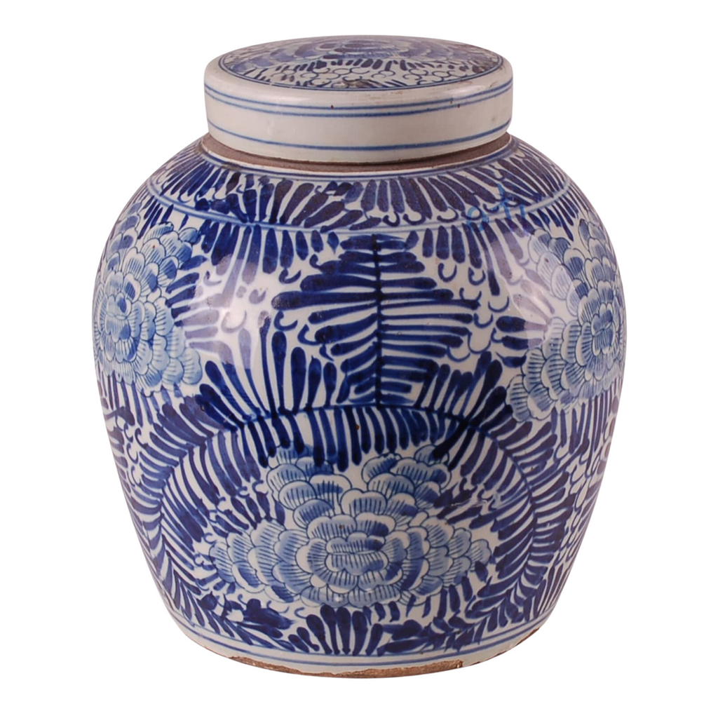 Blue & White Lidded Palm Jar - Vases & Jars - The Well Appointed House