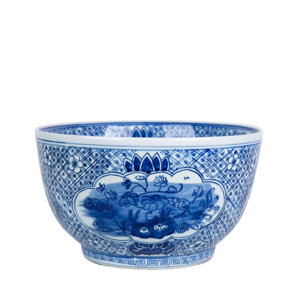 Blue And White Medallion Flower Bird Porcelain Bowl - Decorative Bowls - The Well Appointed House