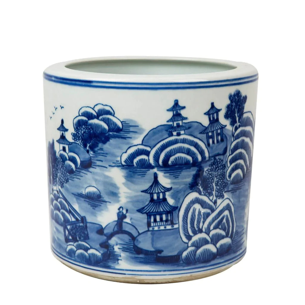 Blue and White Mountain Pagoda Orchid Porcelain Pot - Vases & Jars - The Well Appointed House