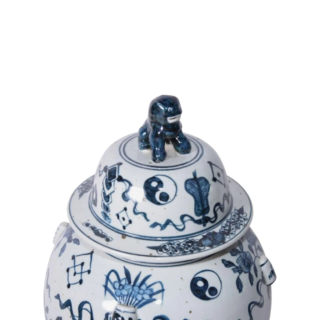 Blue and White Porcelain Antique Symbol Temple Jar - Vases & Jars - The Well Appointed House