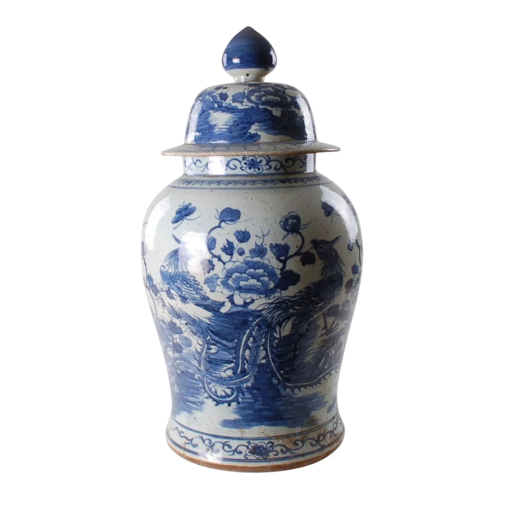 Blue and White Porcelain Birds and Flowers Ginger Jar - Vases & Jars - The Well Appointed House
