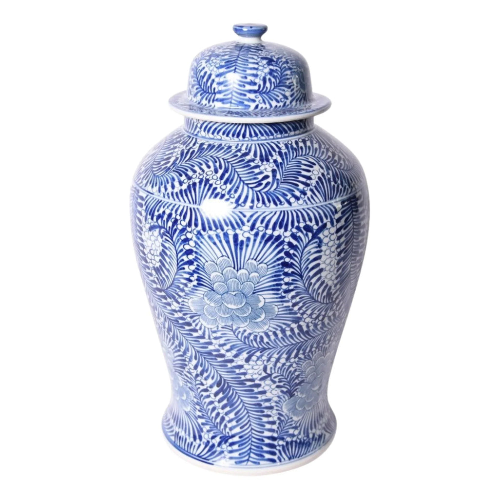Blue and White Porcelain Blooming Flowers Temple Jar - Vases & Jars - The Well Appointed House