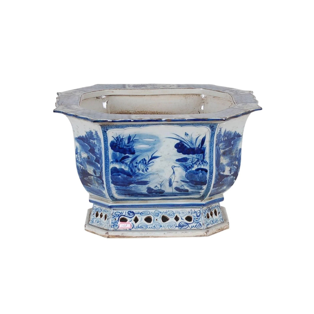 Blue and White Porcelain Canton Design Planter - Indoor Planters - The Well Appointed House