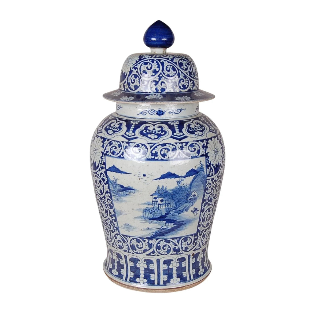 Blue and White Porcelain Canton Landscape Ginger Jar - Vases & Jars - The Well Appointed House