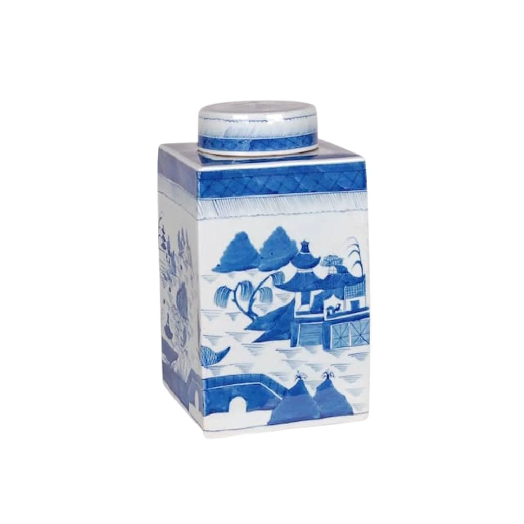 Blue and White Porcelain Canton Lidded Tea Jar - Vases & Jars - The Well Appointed House