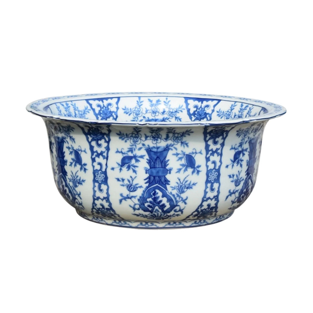 Blue and White Porcelain Chinoiserie Scallops Basin - Decorative Bowls - The Well Appointed House