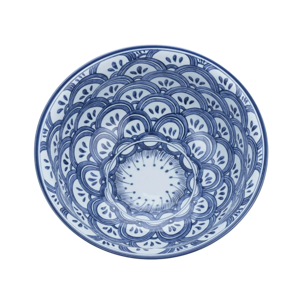 Blue & White Porcelain Decorative Bowl With Sea Wave Motif - Decorative Bowls - The Well Appointed House