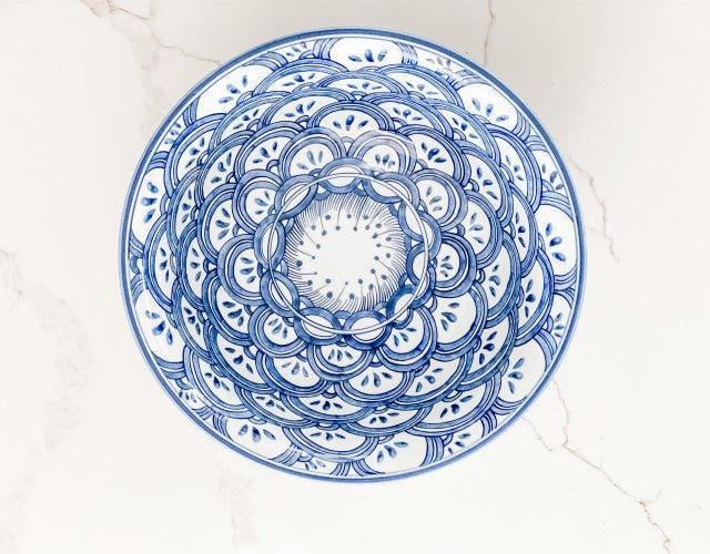 Blue & White Porcelain Decorative Bowl With Sea Wave Motif - Decorative Bowls - The Well Appointed House
