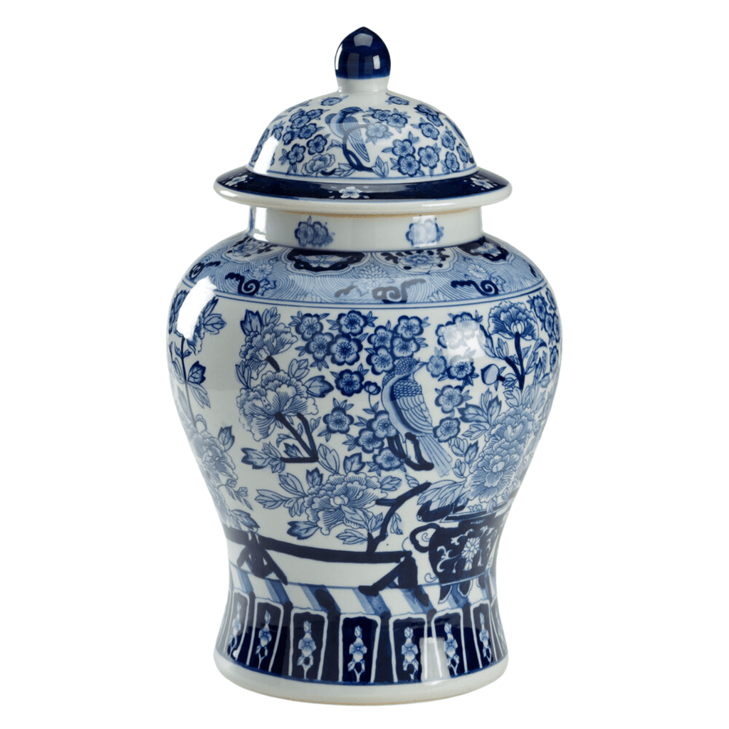 Blue and White Porcelain Floral Covered Urn - Vases & Jars - The Well Appointed House