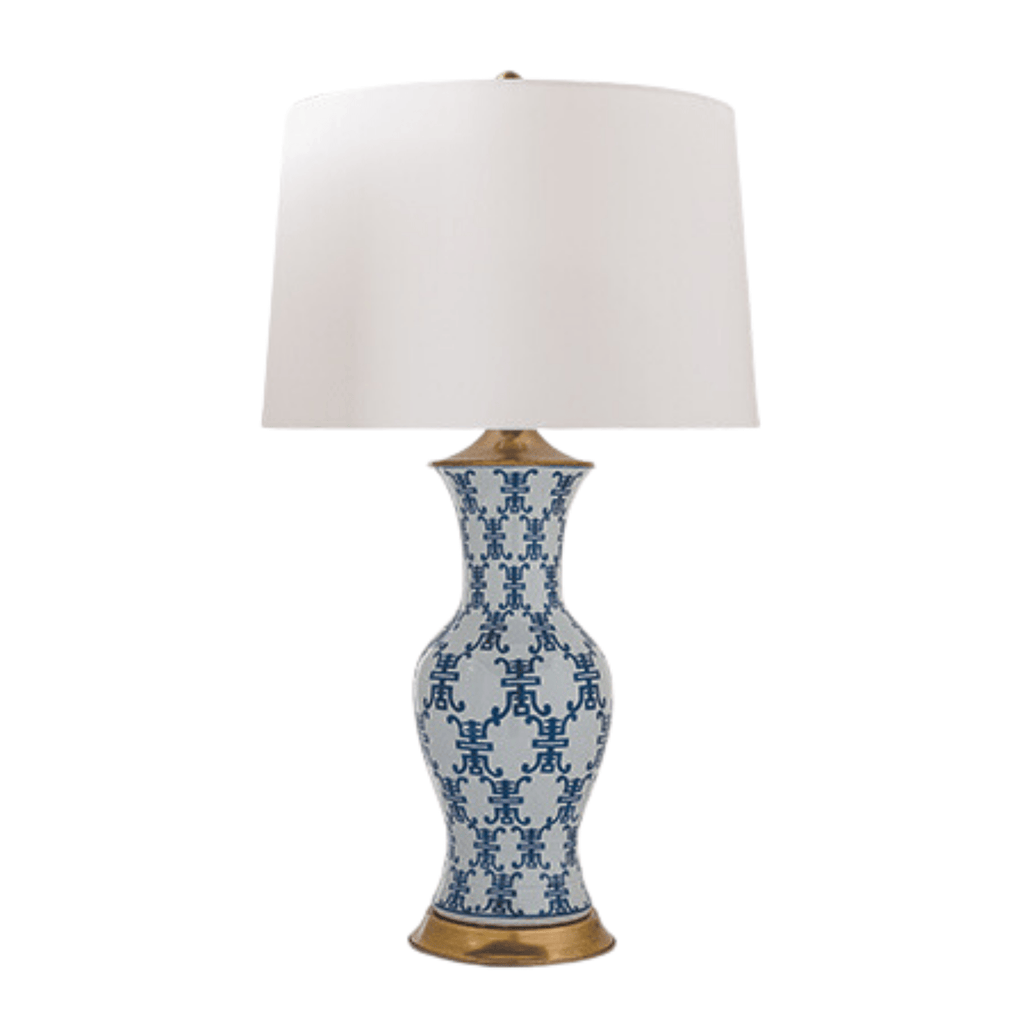 Blue & White Porcelain Longevity Lamp With Shade - Table Lamps - The Well Appointed House