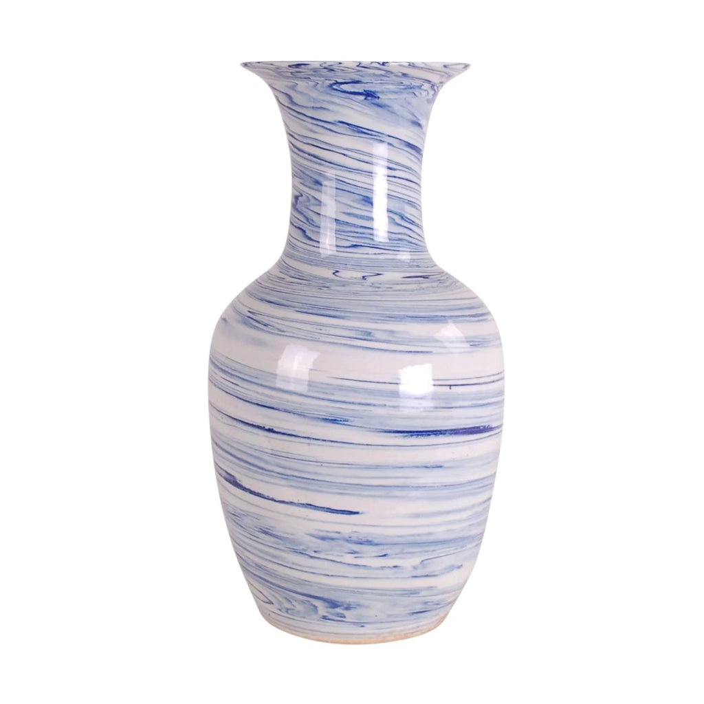 Blue and White Porcelain Marbleized Swirl Vase - Vases & Jars - The Well Appointed House