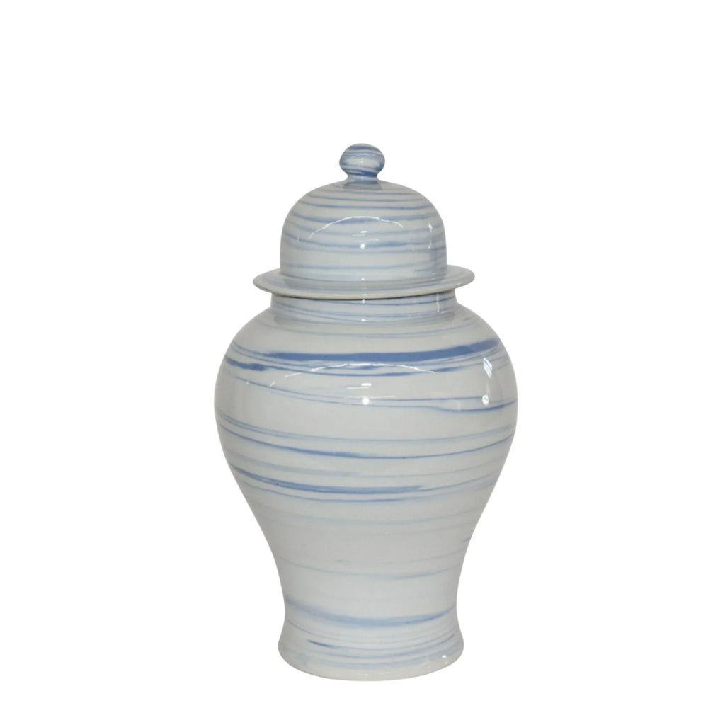 Blue and White Porcelain Marbleized Temple Jar - Vases & Jars - The Well Appointed House