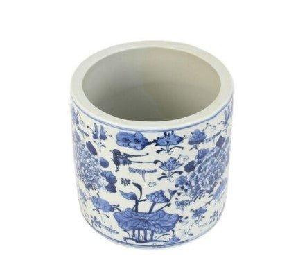 Blue And White Porcelain Swallow Flower Motif Orchid Pot - Indoor Planters - The Well Appointed House