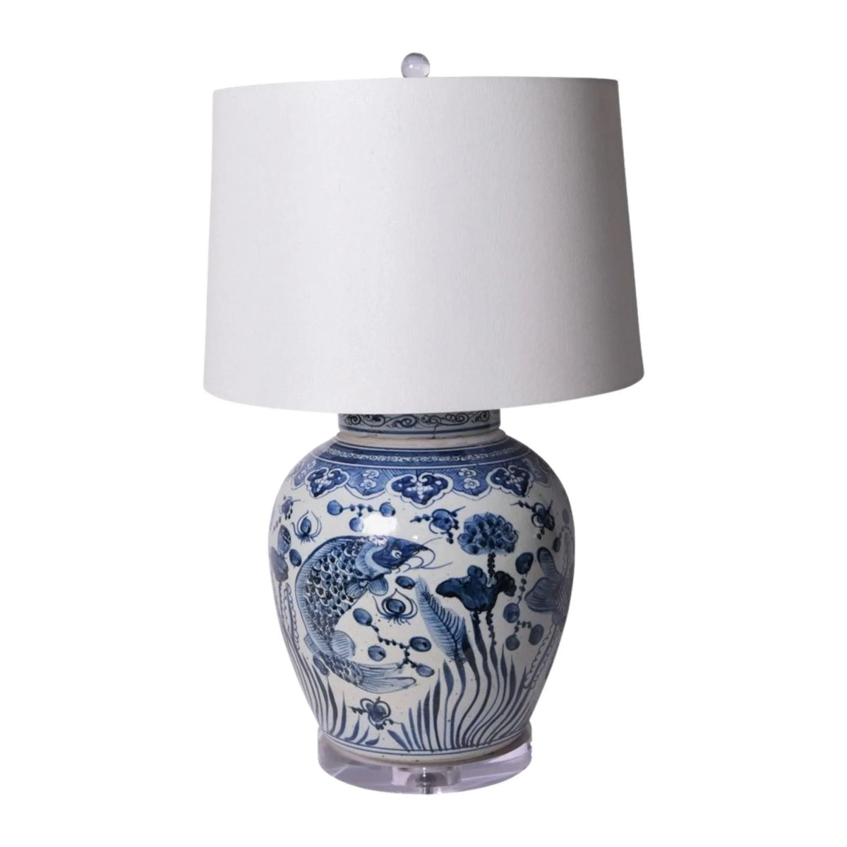 Blue and White Porcelain Table Lamp With Ancestor Fish Design – The ...