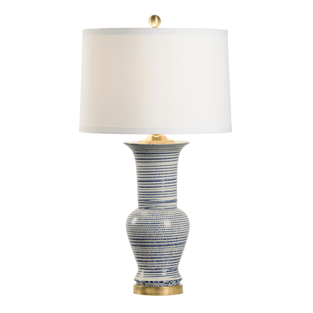Blue and White Striped Ceramic Urn Table Lamp - Table Lamps - The Well Appointed House