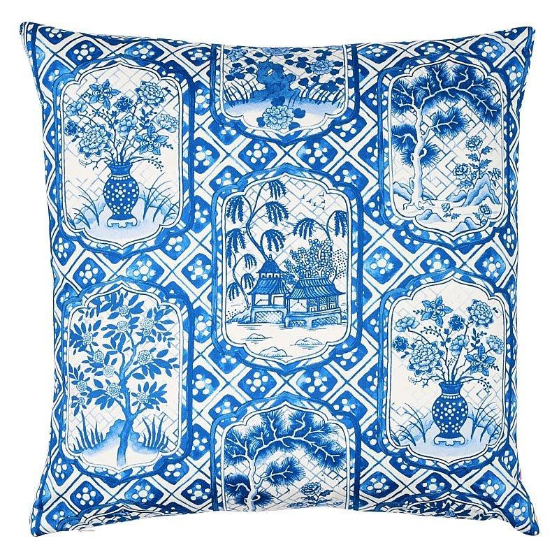 Blue & White Ting Ting & Bodhi Tree 18" Cotton Throw Pillow - Pillows - The Well Appointed House