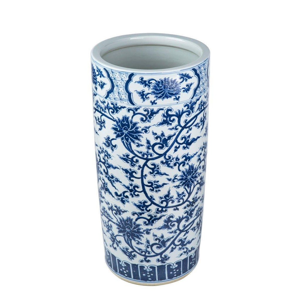 Blue and White Twisted Lotus Porcelain Umbrella Stand Vase - Umbrella Stands - The Well Appointed House