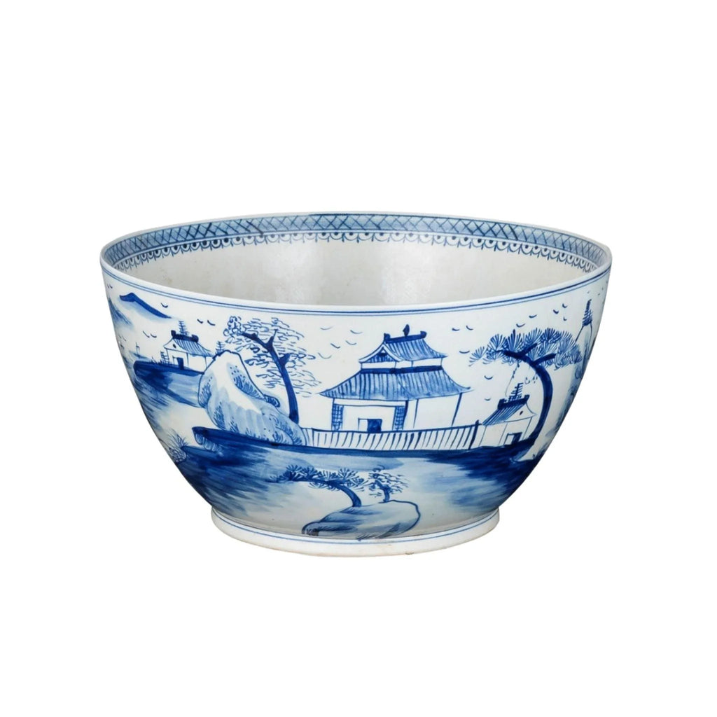 Blue And White Village House Porcelain Bowl - Decorative Bowls - The Well Appointed House