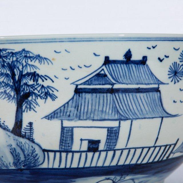 Blue And White Village House Porcelain Bowl - Decorative Bowls - The Well Appointed House