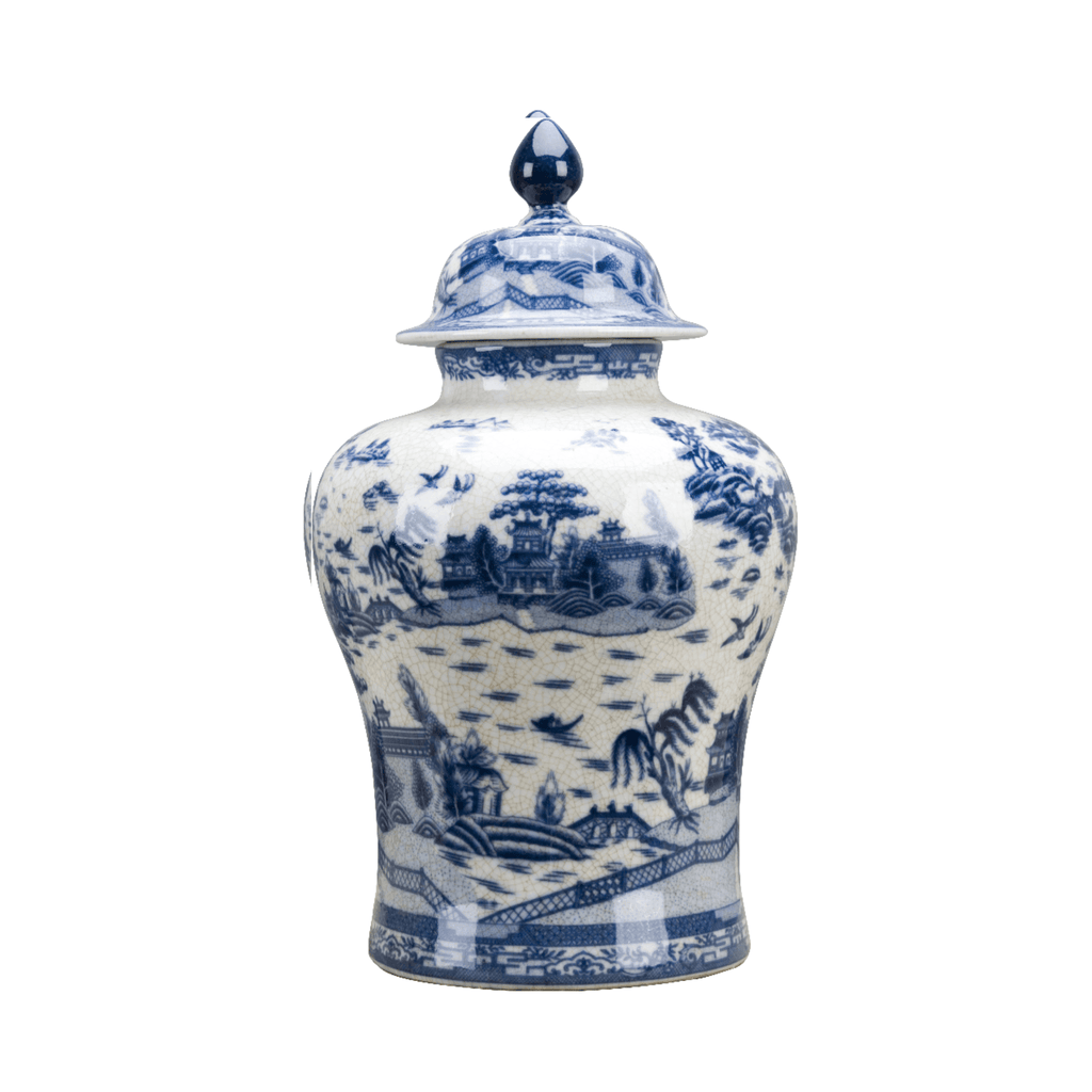 Blue and White Willow Porcelain Round Covered Jar - Vases & Jars - The Well Appointed House