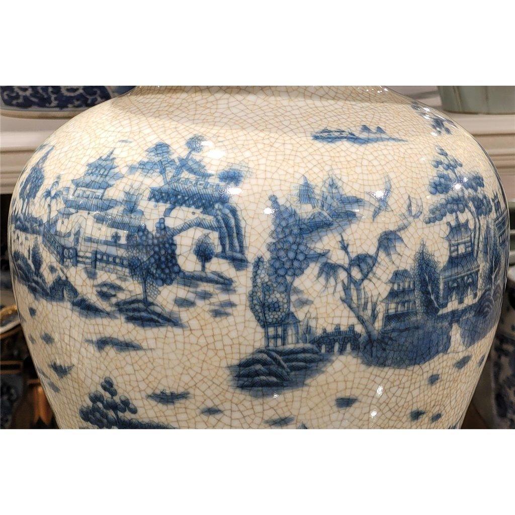 Blue and White Willow Porcelain Round Covered Jar - Vases & Jars - The Well Appointed House