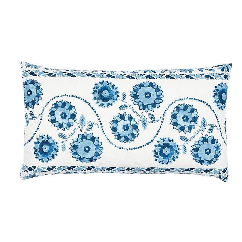 Blue & White Zinnia Handmade Print Lumbar Throw Pillow - Pillows - The Well Appointed House