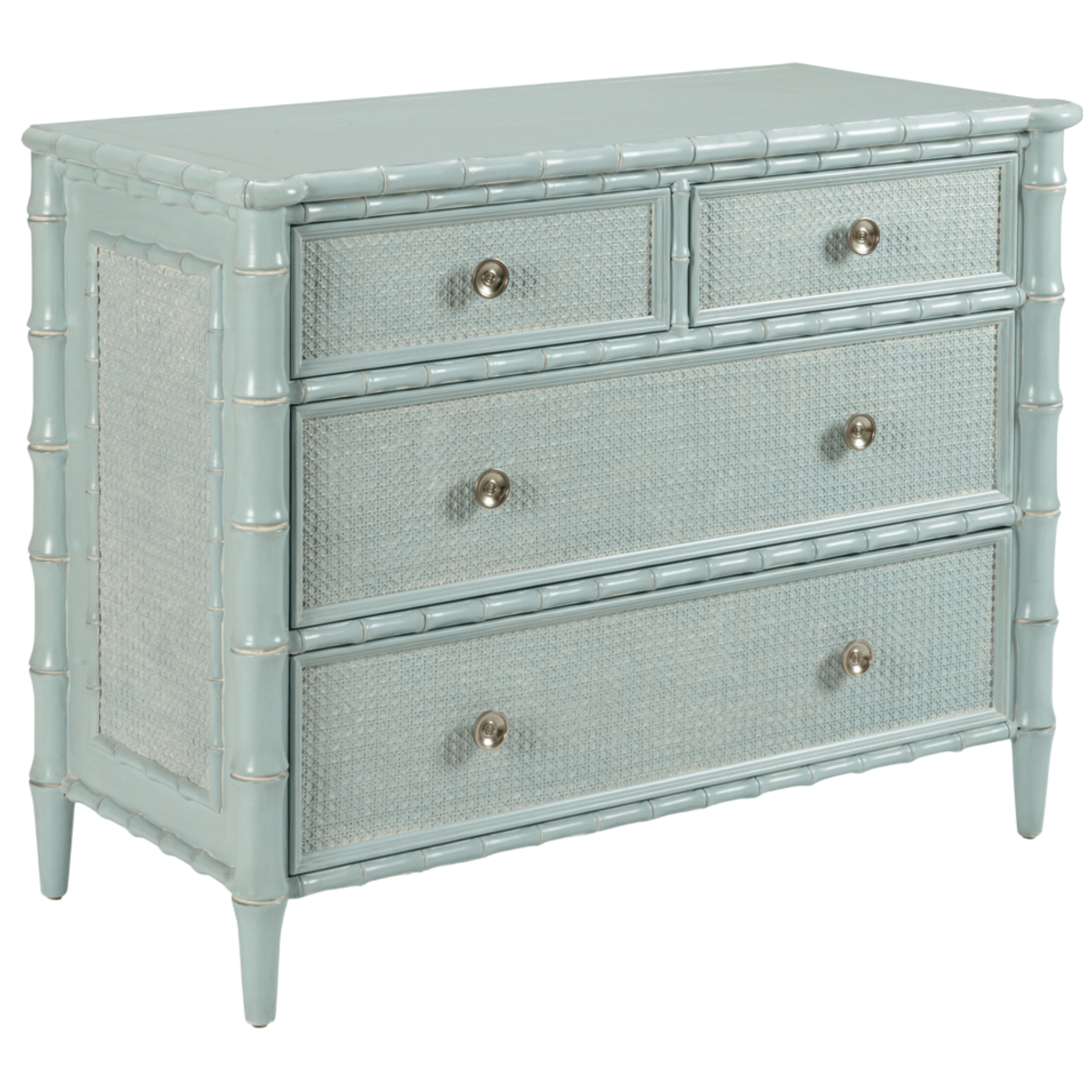 Blue Bamboo Four Drawer Chest With Woven Caning Blue Bamboo Four Drawer Chest With Woven Caning